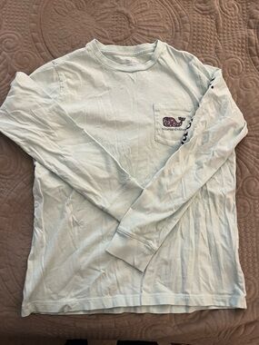 Vineyard Vines Pale Blue Long Sleeve Pocket Tee with Whale Patch